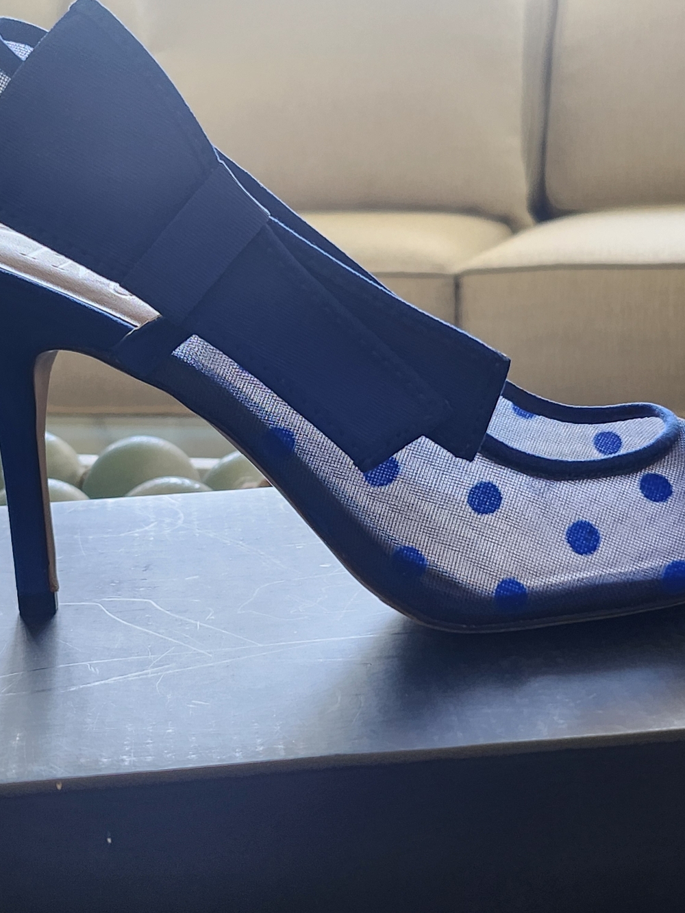 INC International Concepts Navy Mesh Pump with Blue Polka Dots